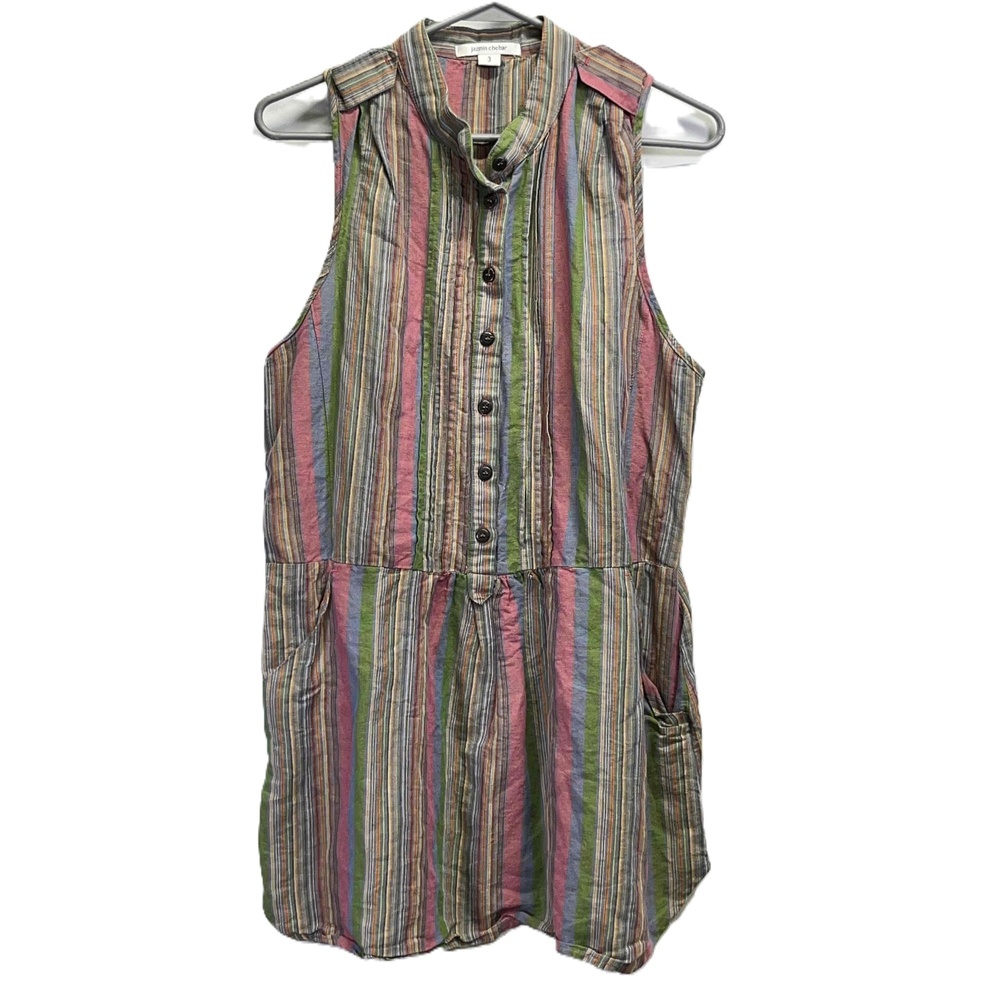 Jazmin Chebar Linen Blend Multicolor Womens Striped Sleeveless Dress Tunic Sz 3